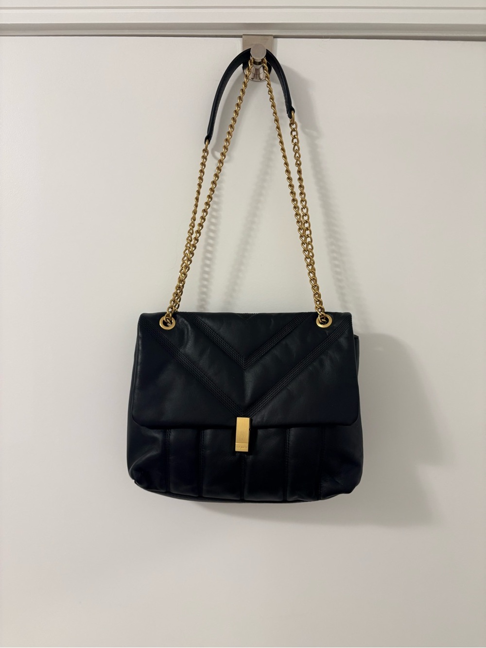 Black Quilted Ted Baker Chain-Handle Shoulder Bag